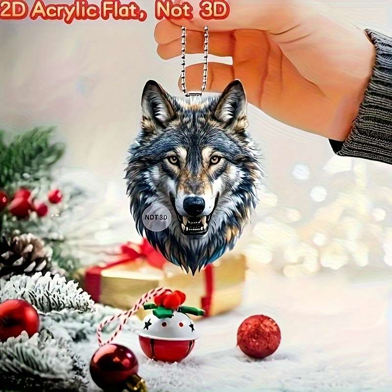 1pc 2D Flat  Unique  Wolf Head Acrylic Pendant Exquisite Fur and Eye Design Ideal for Car Rea