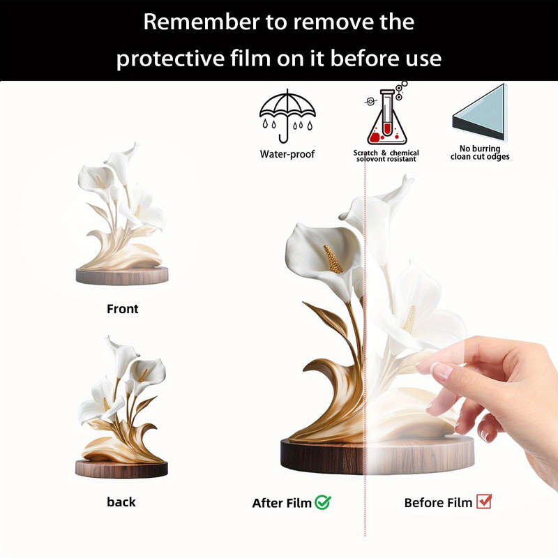1pc 2D Flat  Printing  Elegant White Lily Acrylic Decor with Base Bohemian Style Perfect for
