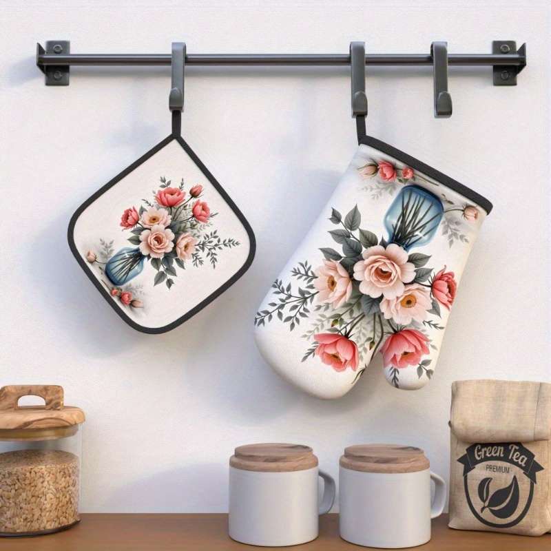2pcs 26.92x17.02 cm Heat Resistant Oven Mitts And Potholders