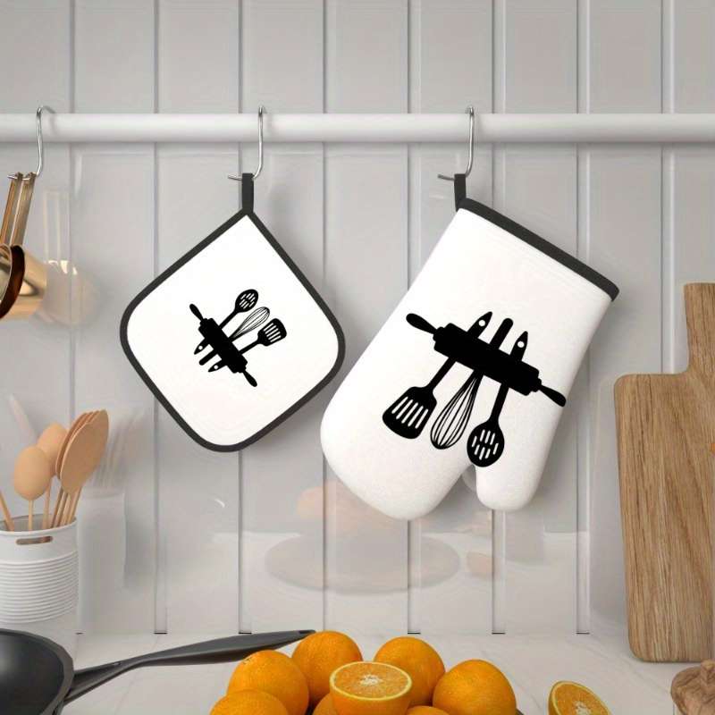 2pcs 26.92x17.02 cm Heat Resistant Oven Mitts And Potholders