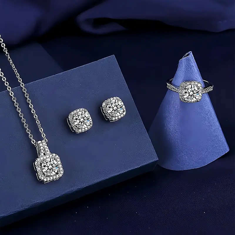 4 Piece Jewelry Collection  Pendant Necklace, Earrings, And Adjustable Ring