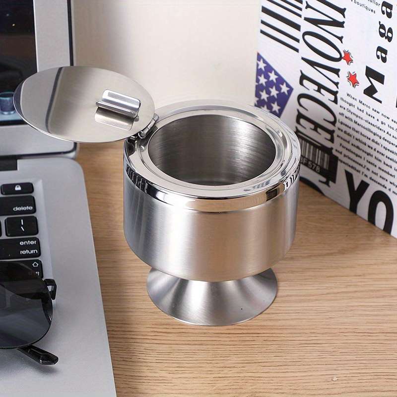 1pc Stainless Steel Ashtray with Lid and Base Durable Hotel Quality Ashtray for Home and Outdoor U