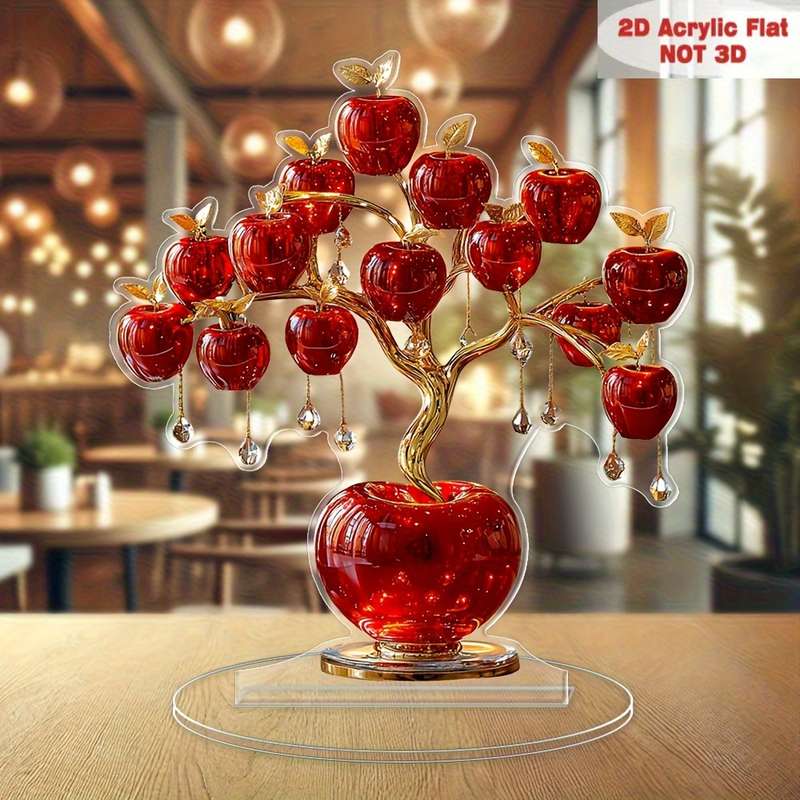 1pc 2D Flat  Cute  Acrylic Apple Tree Desktop Decoration Amazing Collectible Perfect for R