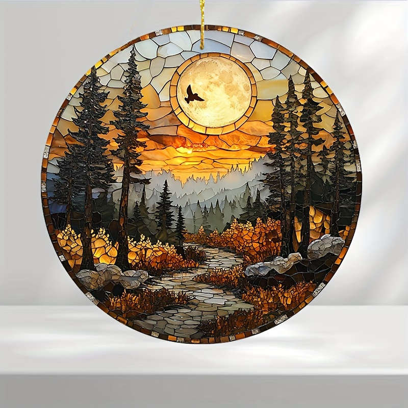 1pc 2D Flat  3-Inch Bohemian Sunset Landscape Light Catcher Acrylic Window Hanging Decoration wit