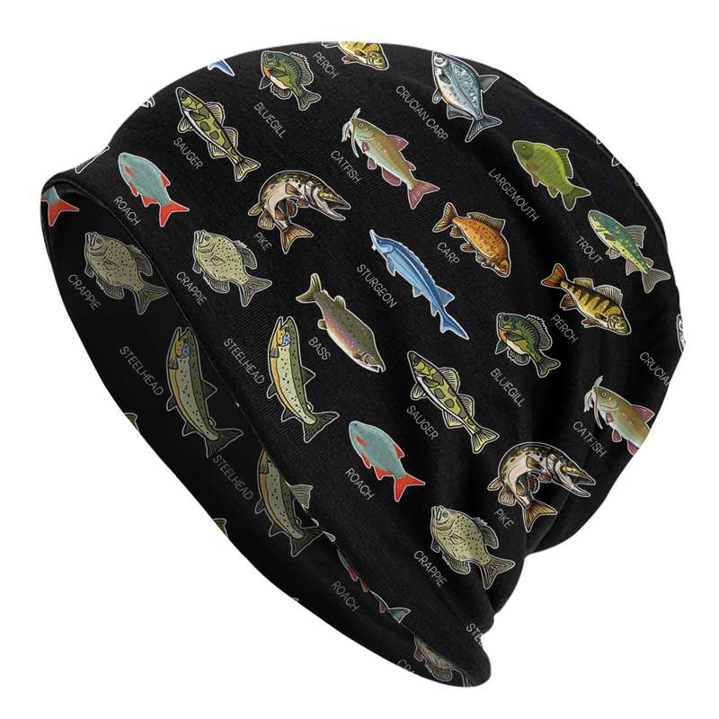1pc Men's Fashionable Knit Skull Cap with Freshwater Fish Design Stretchy Polyester Blend Novelt