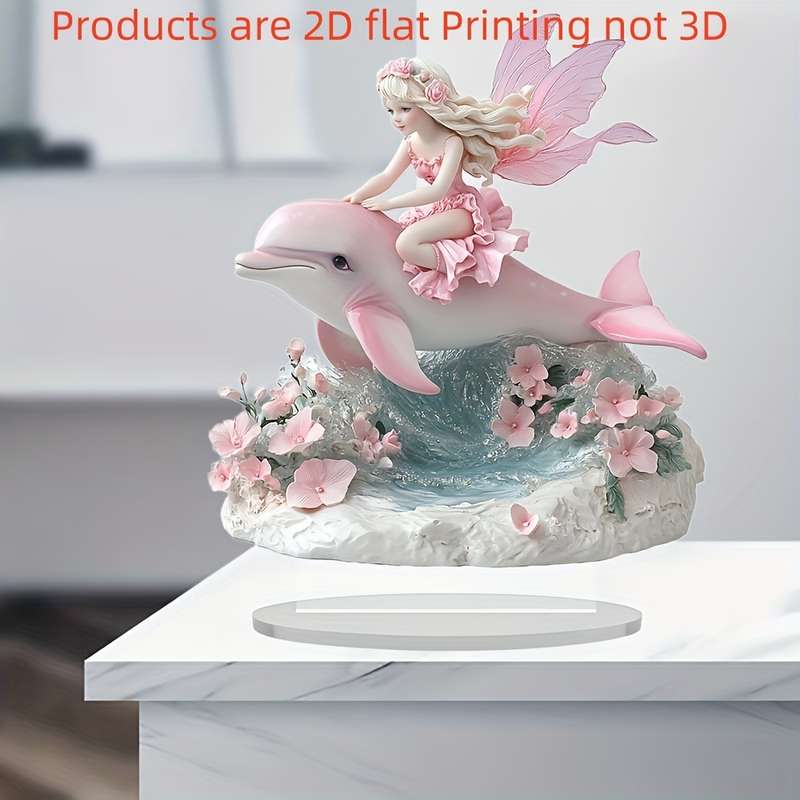 1pc 2D Flat  Bohemian Style Crystal Dolphin and Fairy Statue Enchanting Water Scene