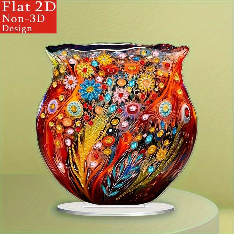 1pc 2D Flat  Vibrant Acrylic Flower Vase 7.9-Inch Irregular Diamond Shape  Wall Art Colorful