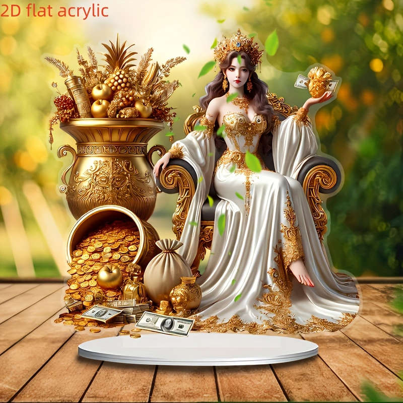 1pc 2D Flat   Bohemian Style Acrylic Wealth Goddess Decoration Sign Vibrant and Realistic Design wit