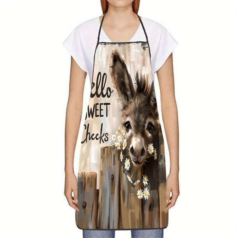 1pc Chic Donkey Print Sleeveless Polyester Apron for Cooking Baking Kitchen Use Durable Styl
