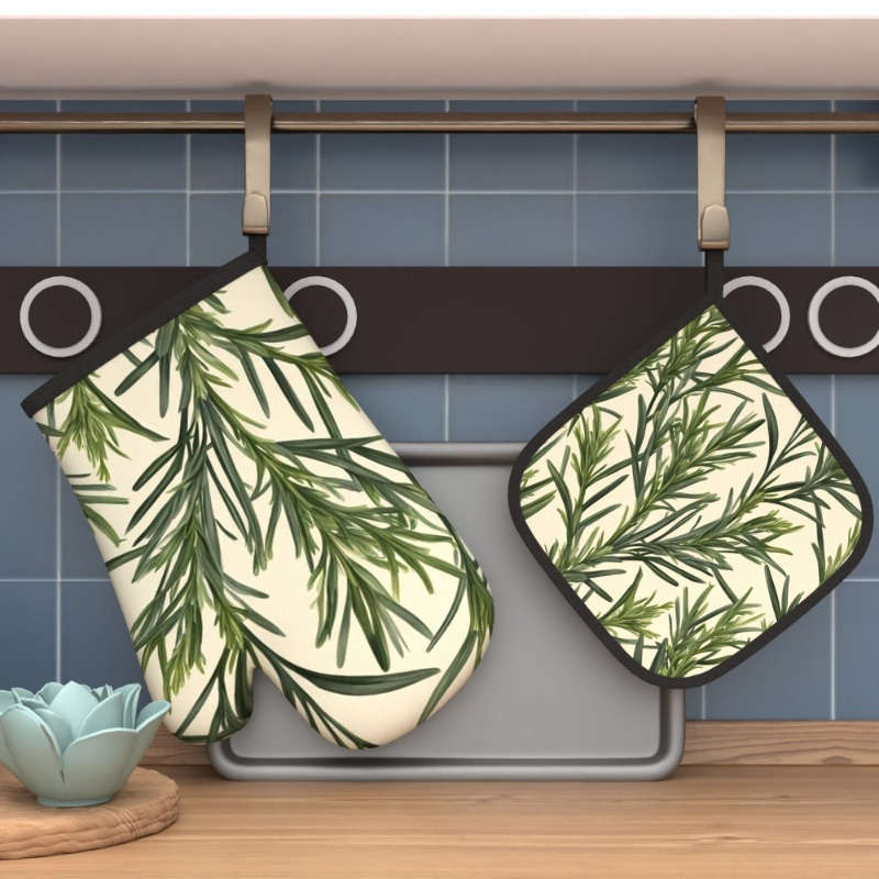 2pcs Botanical Print Oven Mitts Pot Holders Heat-Resistant 26.92x17.02cm Green Plant Desi
