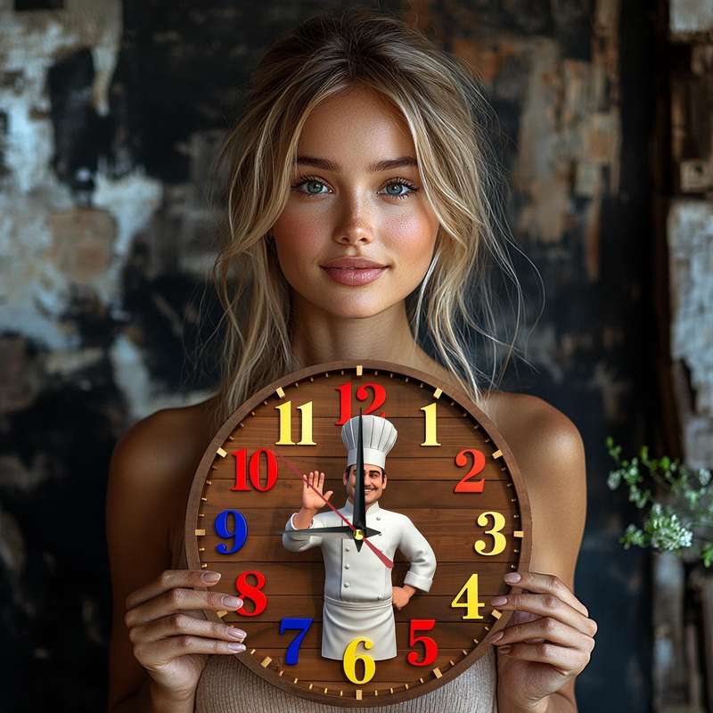 1pc Charming Vintage Chef-Themed Silent Wooden Wall Clock Rustic Farmhouse Decor 24.89cm Round