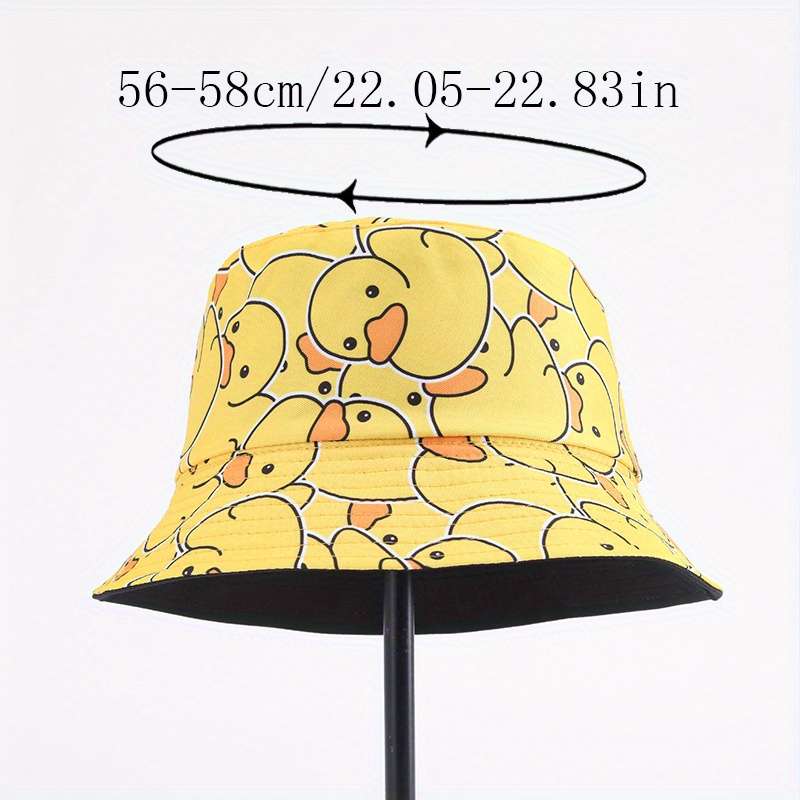 1pc Cartoon Yellow Duck Pattern Foldable Bucket Hat For Men And Women Lightweight Travel Sun Hat W