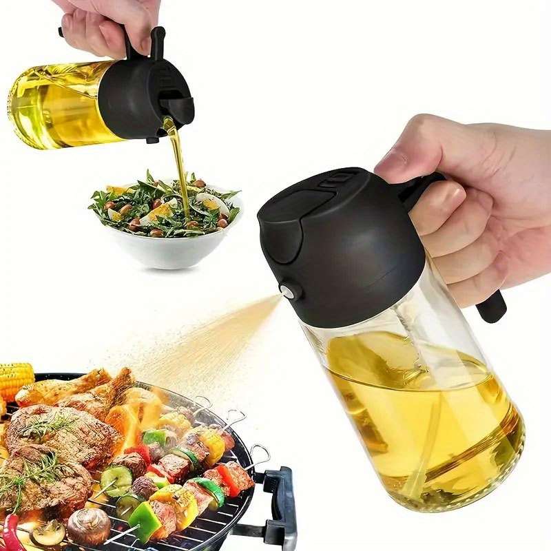 1pc Dual-Use Oil Sprayer and Dispenser Bottle Transparent with Black Cap Ideal for Cooking