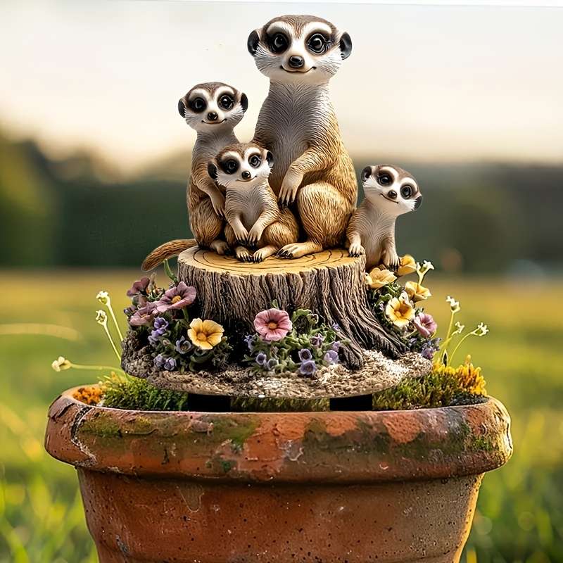1pc 2D Flat   Sand Fox Garden Ornament Funny Acrylic Wood Yard Art with Lifelike Family De