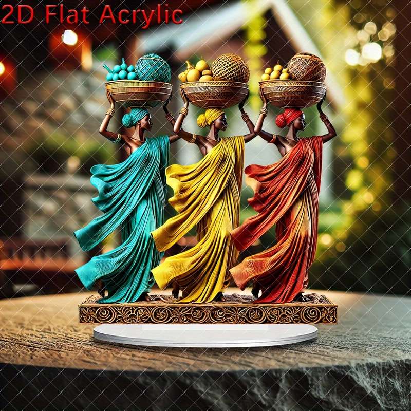 1pc 2D Flat  Vibrant African Women Acrylic Sun Catcher  with Intricate Base 20.98cm x 19.81cm