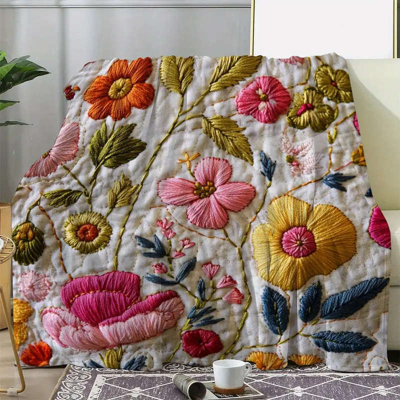 1pc Vintage Bohemian Floral Flannel Blanket 150*200cm