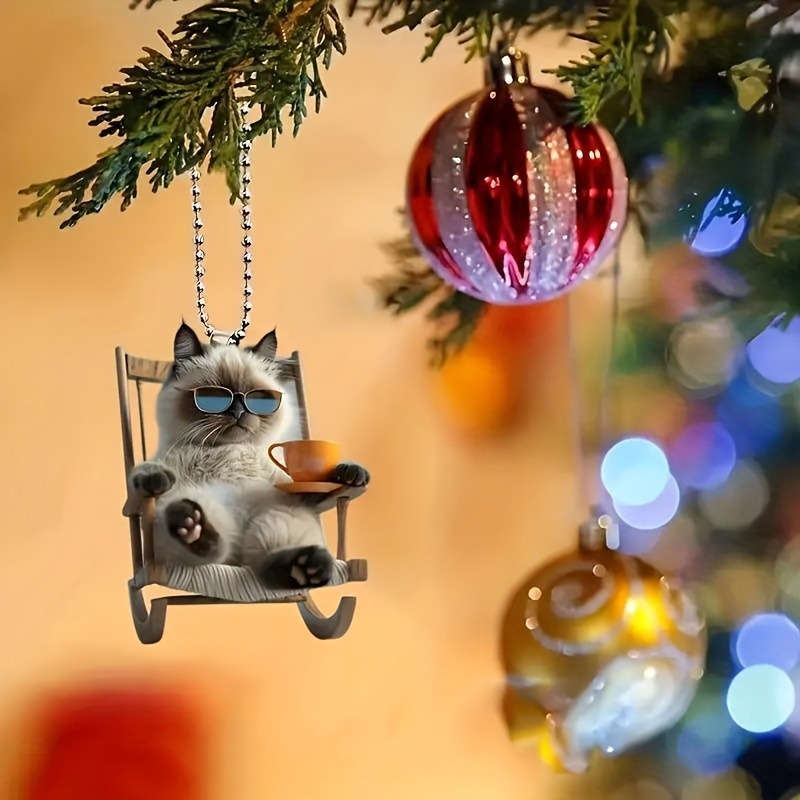 1pc 2D Flat   4pcs  Imitation Glass Flat Pendant with Chain Relaxed Coffee Cat Car Inte