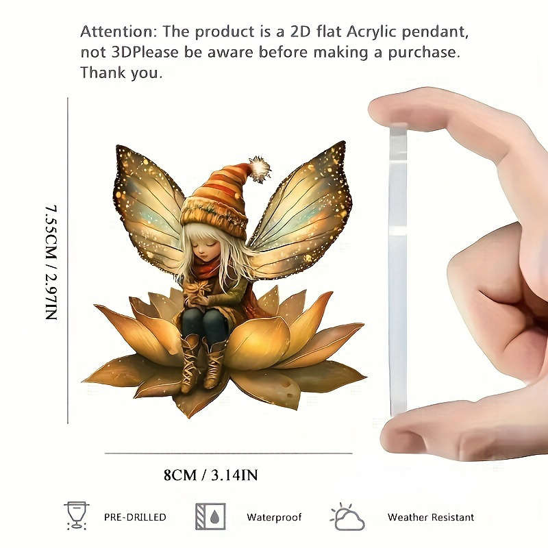 1pc 2D Flat  Acrylic Spring Fairy Pendant Ornament Waterproof Pre-Drilled No Feathers No Power