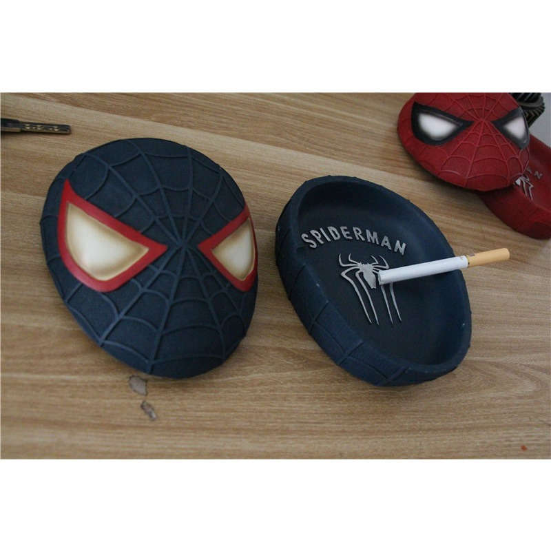 1pc Marvel Spider-Man Face Ashtray Retro Superhero Home Decor Round Resin Ashtray with Iconic Ma