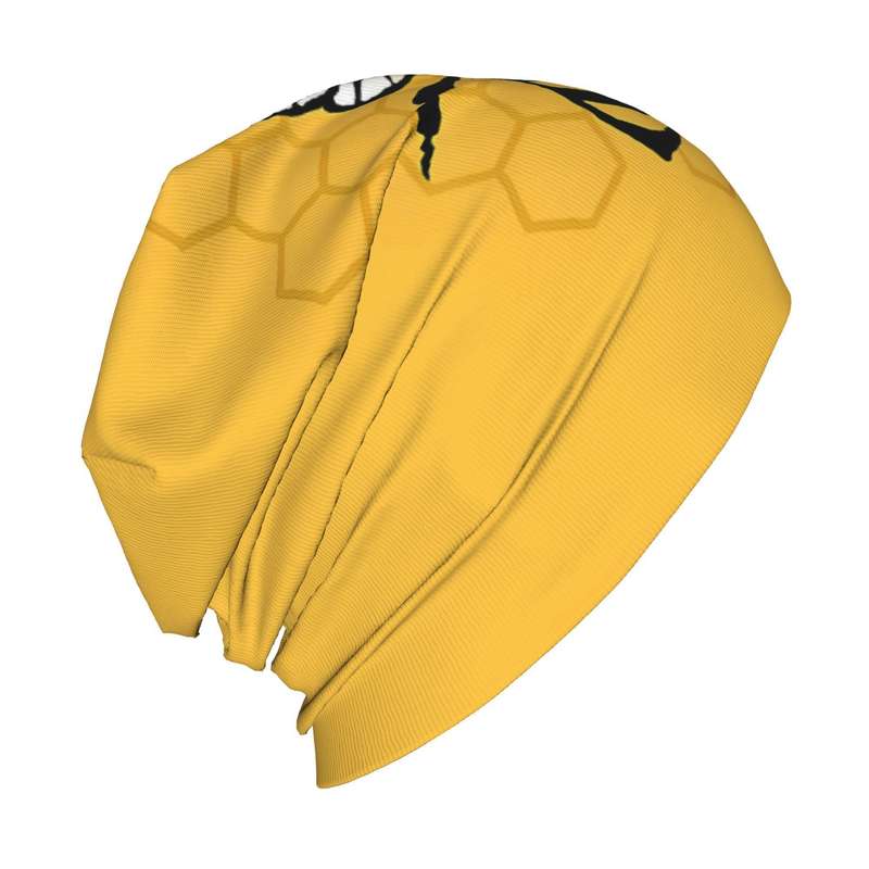 1pc 1 Mustard Yellow Bee-Themed Knit Skull Cap for Men Fashionable Stretchy Polyester Blend Bon