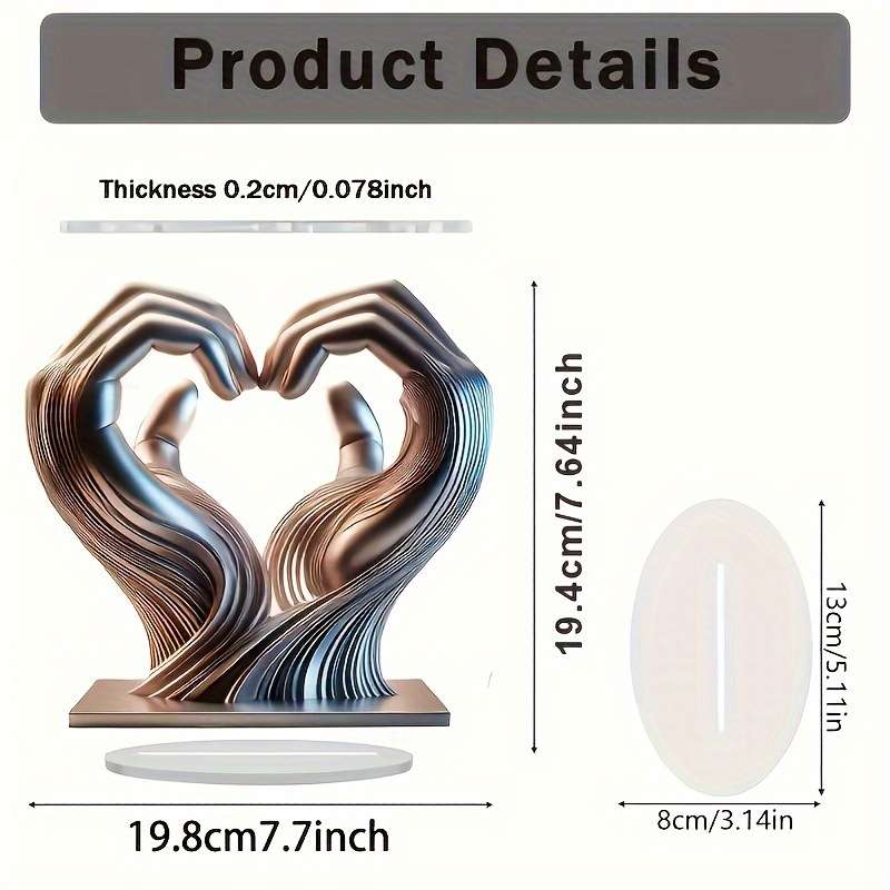 1pc 2D Flat    Acrylic Charming Acrylic Hand and Heart Table Sculpture with Base Acrylic Ta