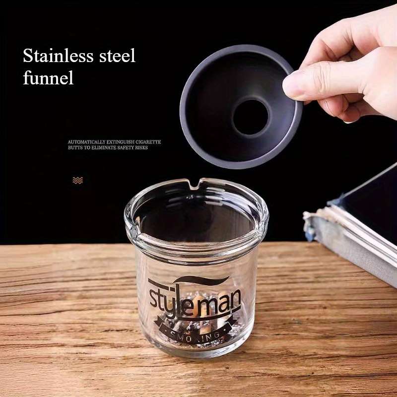 1pc Elegant Round Glass Ashtray with Sand Timer C Creative Anti-Fly Ash Design for Car Living Room