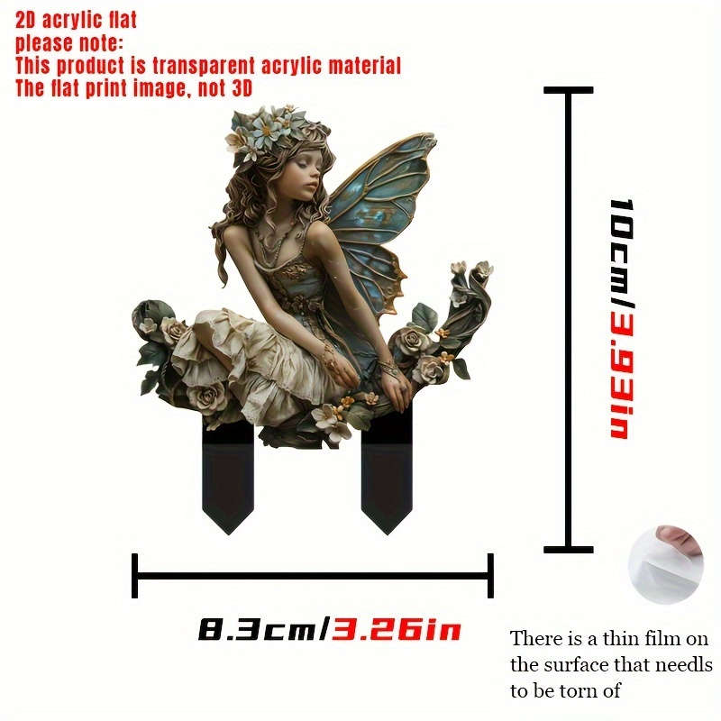 1pc 2D Flat  Fairy Garden Decor Enchanting  Acrylic Fairy with Butterfly Wings Floral Dres