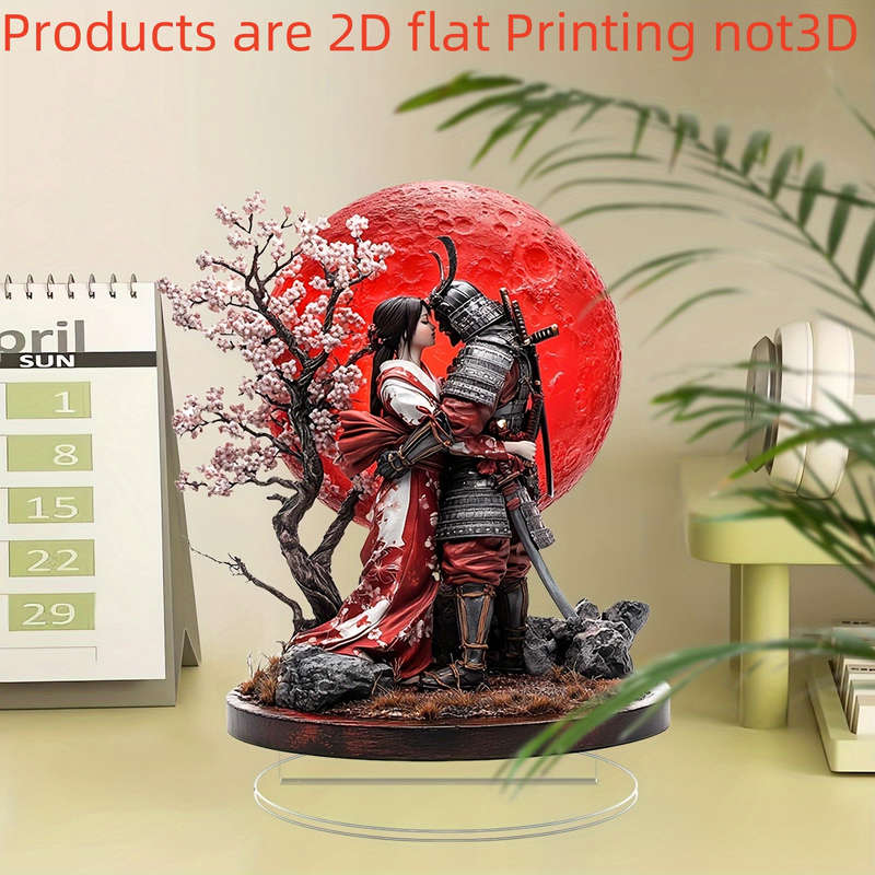 1pc 2D Flat   Bohemian Acrylic Samurai and Geisha Statue Elegant Home and Window Decoratio