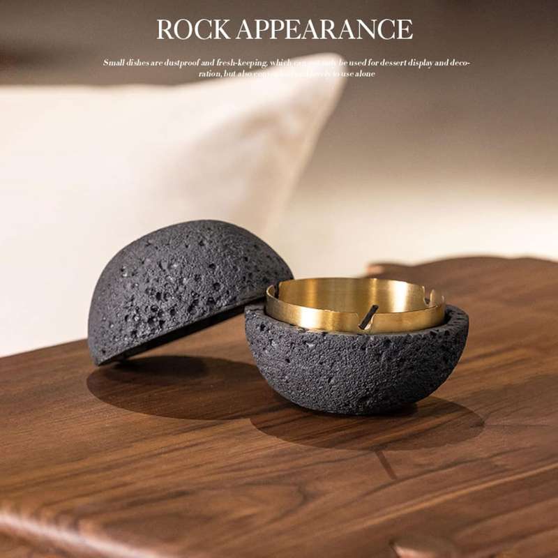 1pc Moon-Shaped Windproof Ashtray with Lid C Stylish Concrete Stainless Steel Design Golden