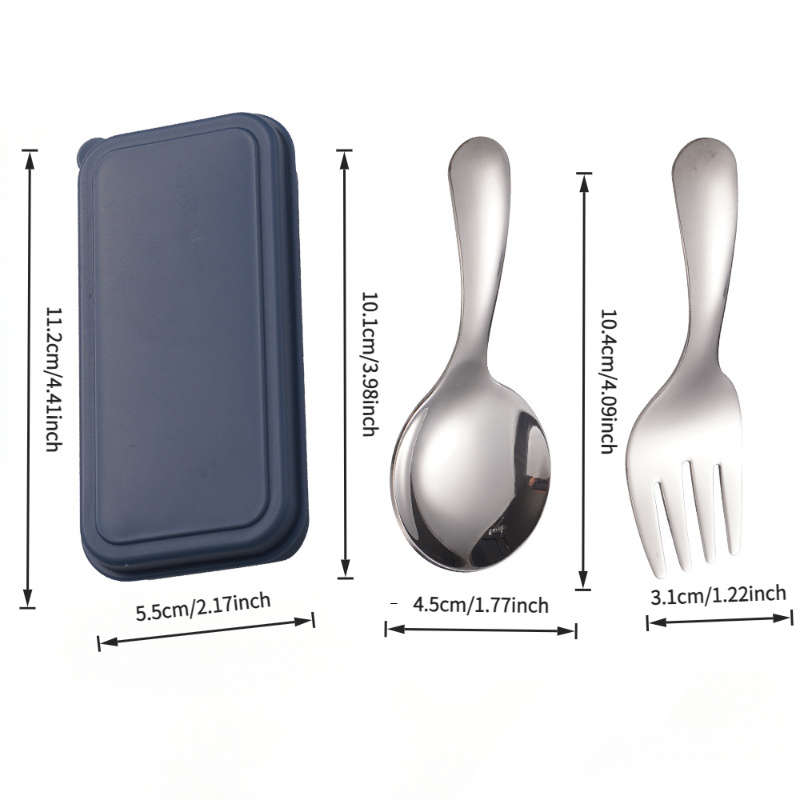 3pcs Set Stainless Steel Short Handle Spoon and Fork Portable Teaspoon for Milk Powder Ice Cr