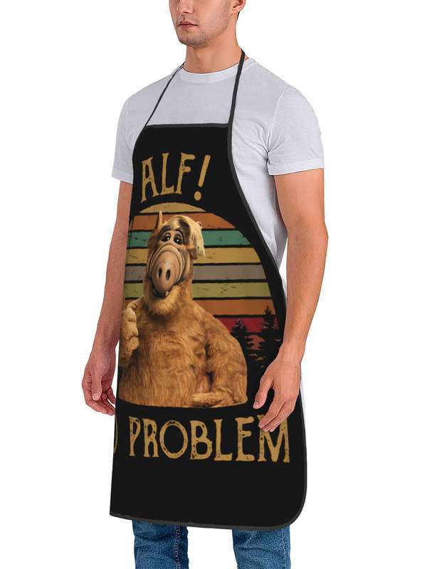 1pc Vintage Anime Pig Print Apron Unisex Woven Fabric Kitchen Cooking Hairdresser Apron with S