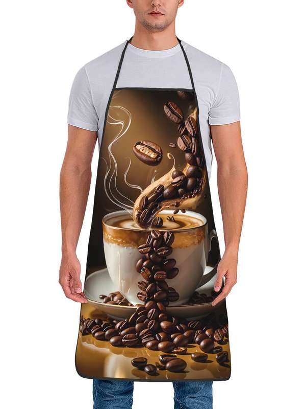 1pc Vintage-Inspired Coffee Bean Design Kitchen Apron 100% Polyester Hand-Washable Smooth Woven