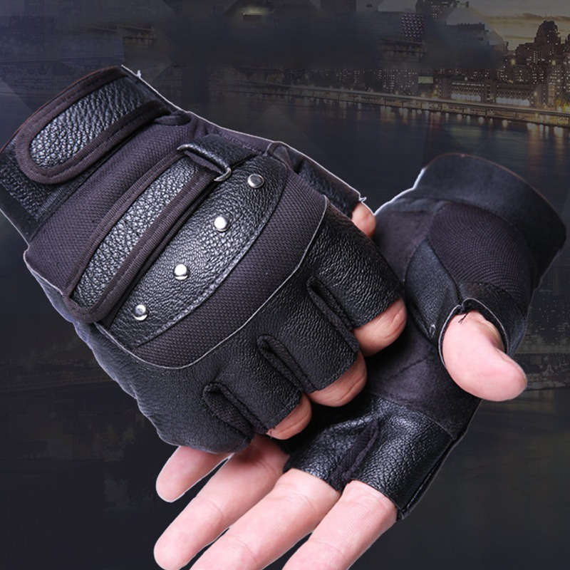 1 Pair Black PU One Size Outdoor Sports Gloves