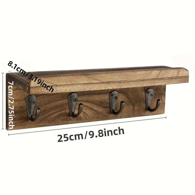 Rustic Farmhouse Wooden Key Holder with 4 HooksWall-Mounted Mail Organizer for Bedroom Kitchen