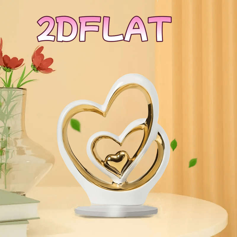 1pc 2D Flat   Acrylic Double Heart Decorative Piece Elegant White Golden Intertwined Hea