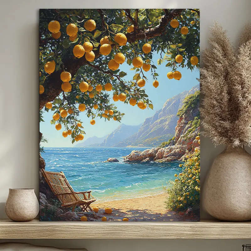 1pc Lemon Tree Coastline Canvas Poster Frameless Wall Art Decor Waterproof Fade-Resistant for Home O