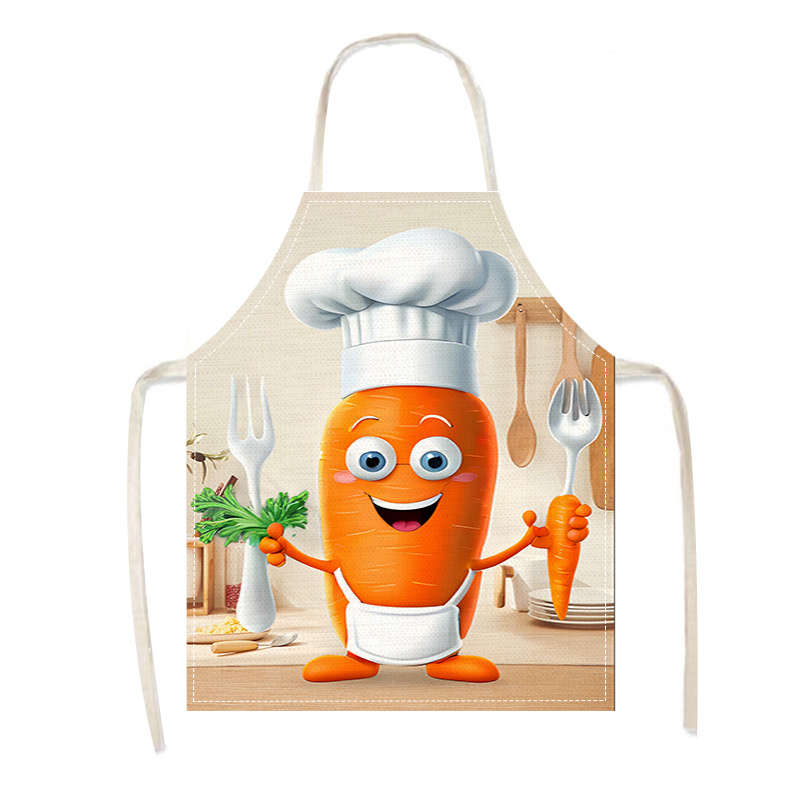 1pc Linen Chef Elements Vegetable Carrot Printed Personalized Apron Home Work Apron Women'S A