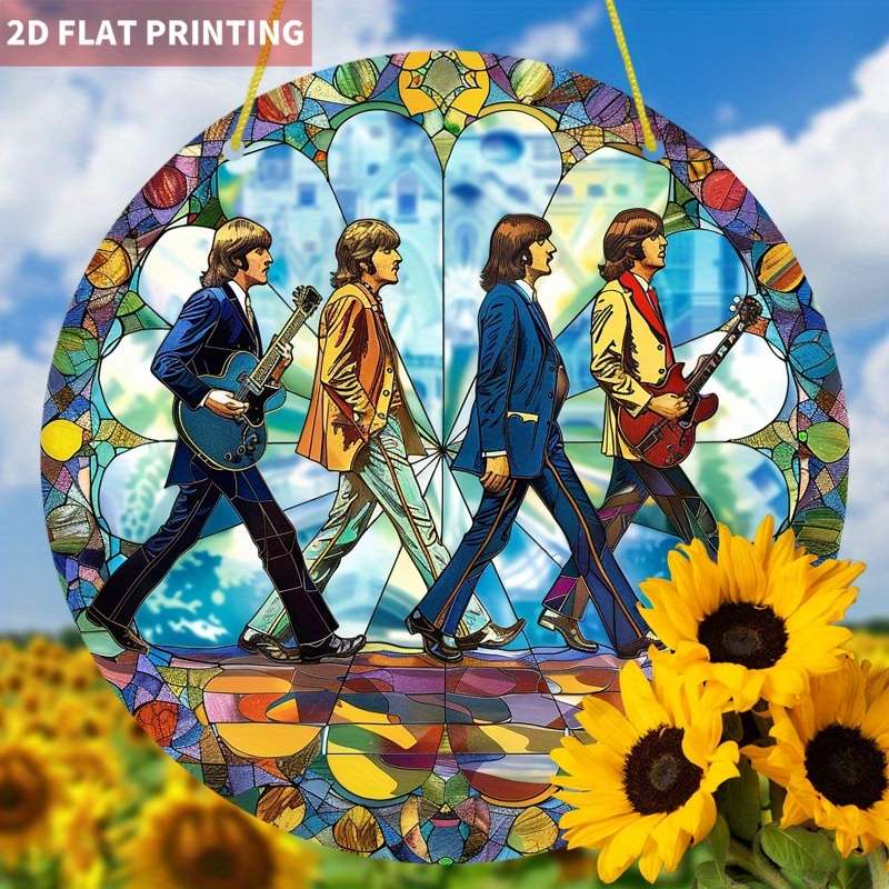 1pc 2D Flat Printing  Abbey Road Beatles Sun Catcher Vibrant 19.99x19.99 cm Window Hanging De