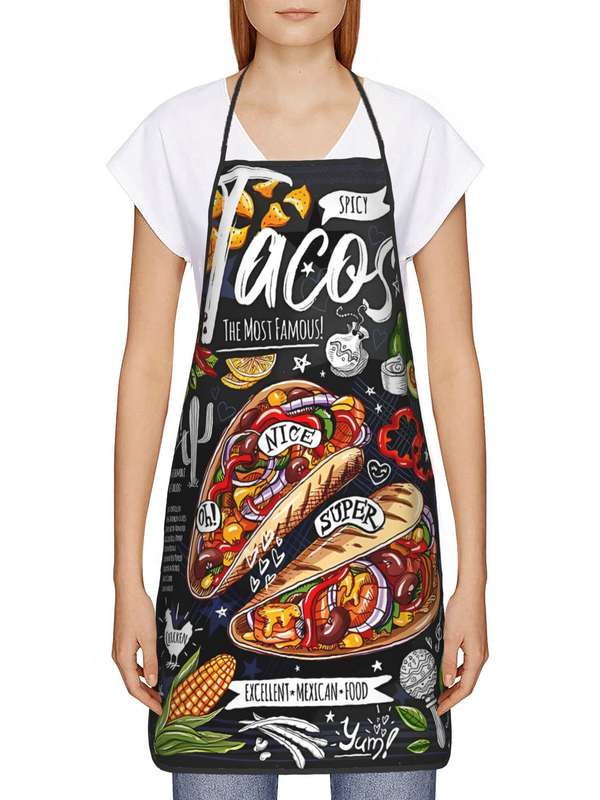 1pc Vintage Tacos Print Apron 100% Polyester Woven Fabric Patterned Cook's Apron for Restaurant