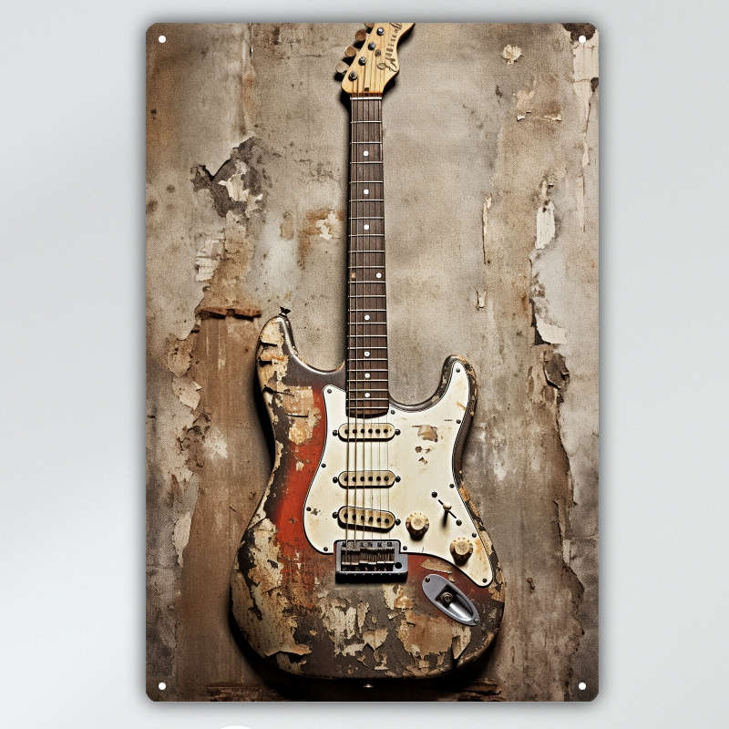 1pc 2D Flat  of Vintage Electric Guitar Metal Sign for Room Decoration Measuring 19.81X29.97