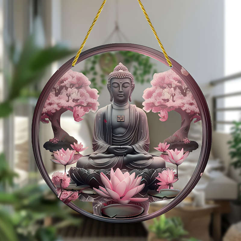 1pc 2D Flat   Classic Acrylic Buddha Wall Hanging Decorative Plaque with Pink for Lotus Sakur
