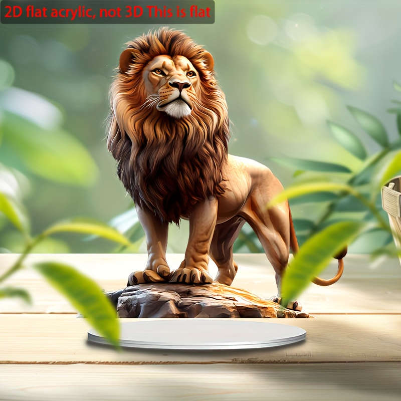 1pc 2D Flat    Acrylic Majestic Lion Sun Catcher with Wooden Base 17.78cm x 19.99c
