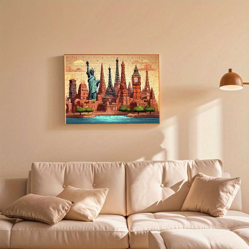 1000pcs World Famous Landmarks Jigsaw Puzzle for Adults Vibrant Travel-Themed Puzzl