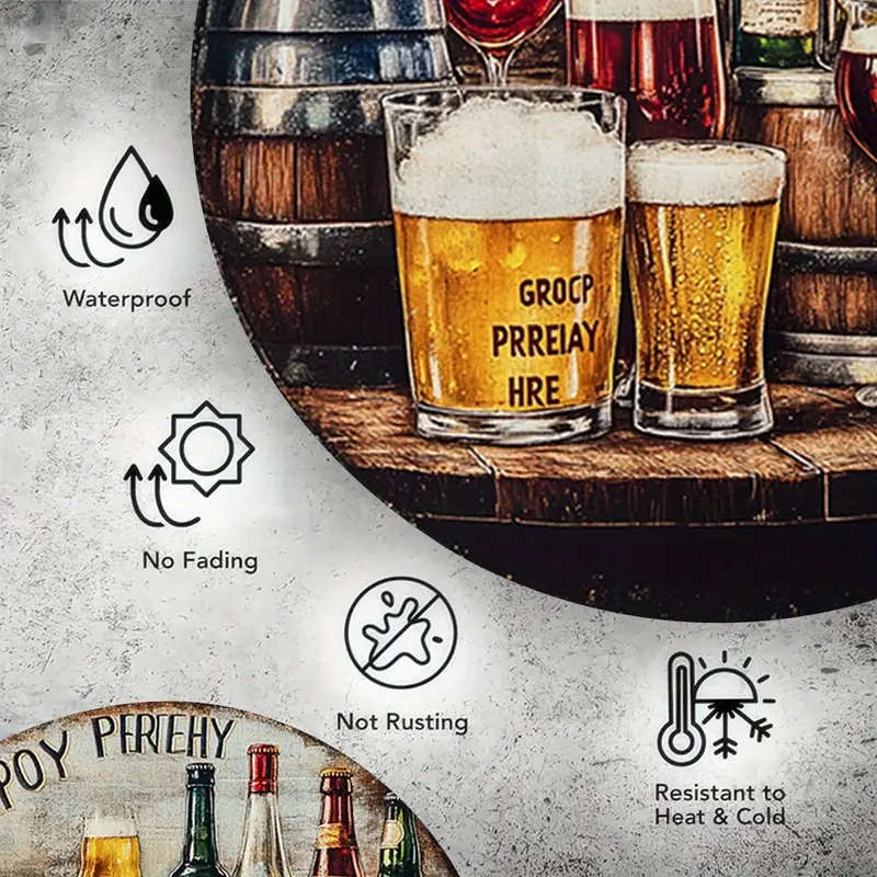 1pc Beer Wine Themed Round Aluminum Wall Hanging Sign 19.81 cm Diameter Ideal for Home Farmhouse Caf