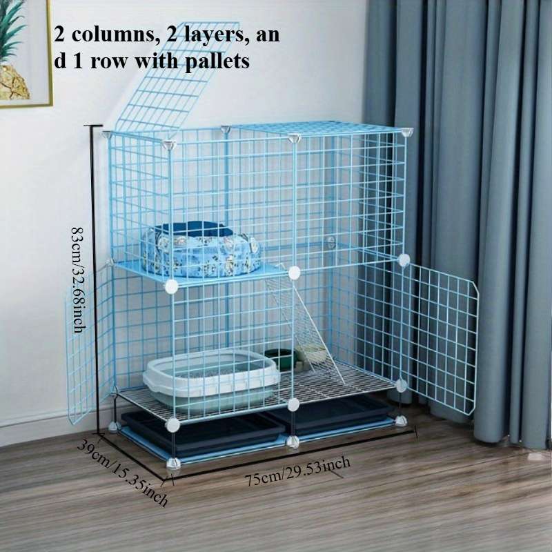 1pc Blue 2 columns 3 layers 1 row Pet Cage