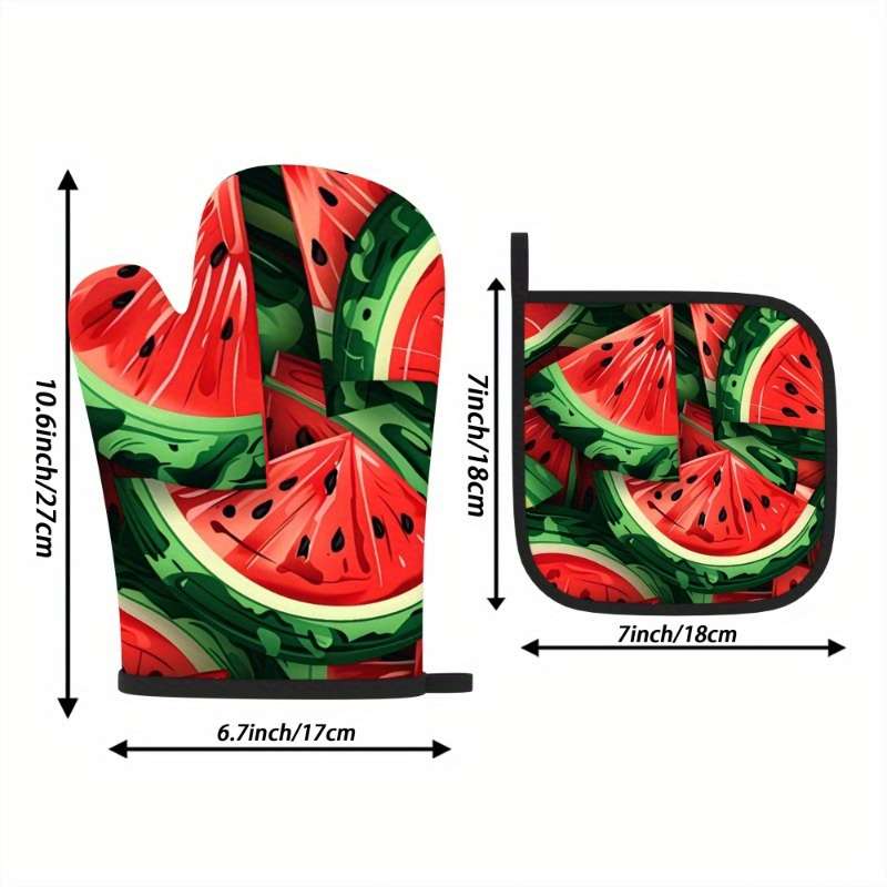 2pcs Vibrant Watermelon Heat-Resistant Oven Mitts and Pot Holders 26.92x17.02 cm Polyester