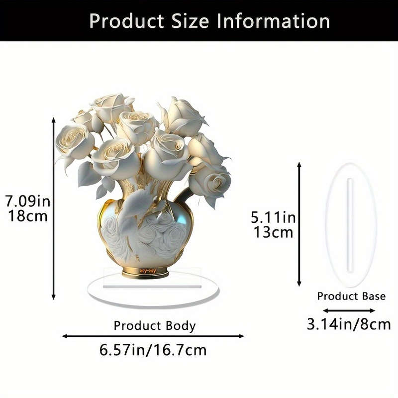 1pc 2D Flat  A  Acrylic White Rose Tabletop Decoration Measuring 18.01 cm by 16.69 cm a Versa