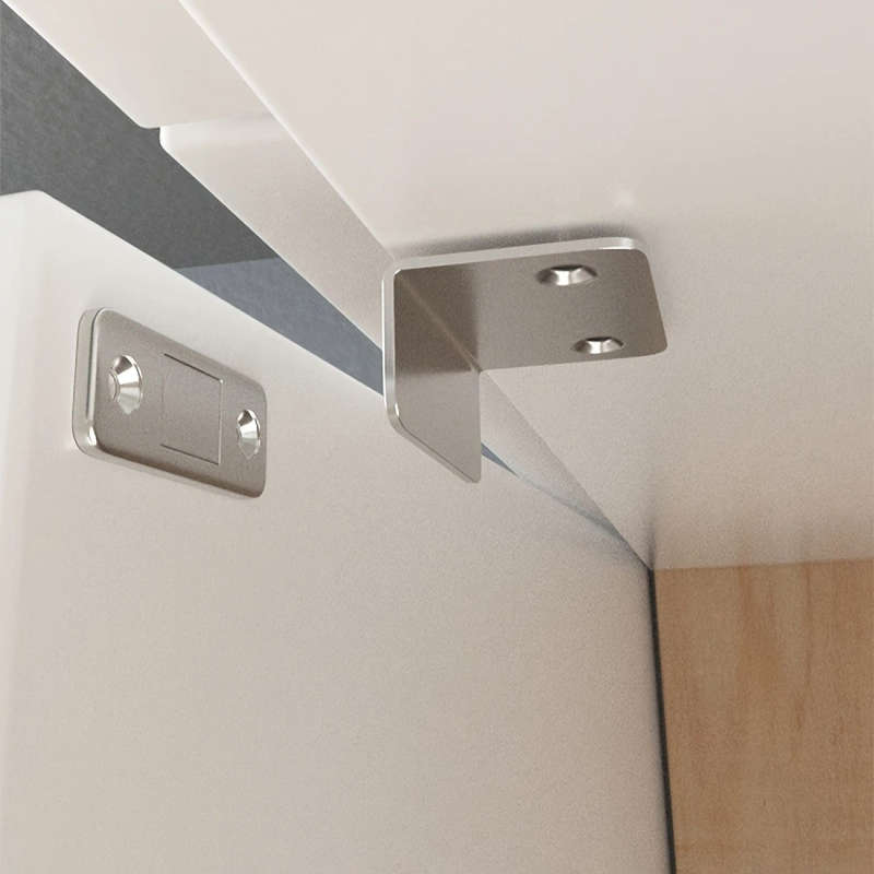 1Pc Magnetic Invisible L Shaped Silvery Non Perforated Magnetic Suction Push Pull Door Drawer Wardro