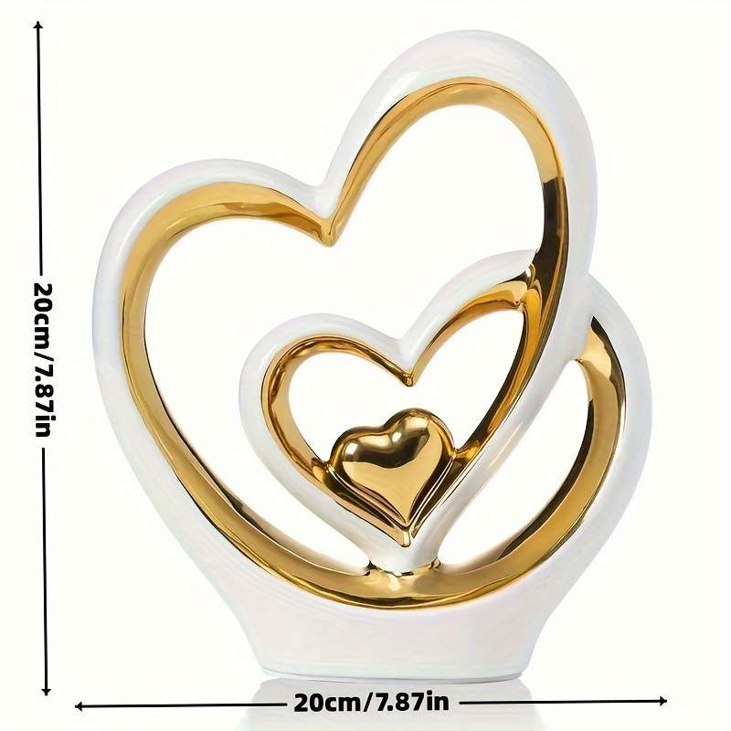 1pc 2D Flat   Acrylic Double Heart Decorative Piece Elegant White Golden Intertwined Hea