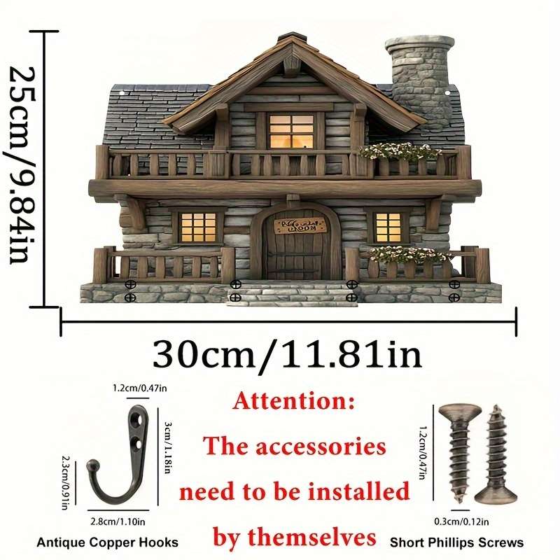 Charming Vintage Wooden Key Rack with 4 Metal HooksRustic Wall-Mounted Decorative Entryway Organi